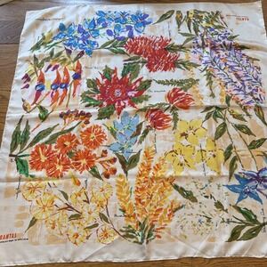 QANTAS Vintage Silk Twill "Australian Wildflowers" Scarf 31x31 Made In Japan